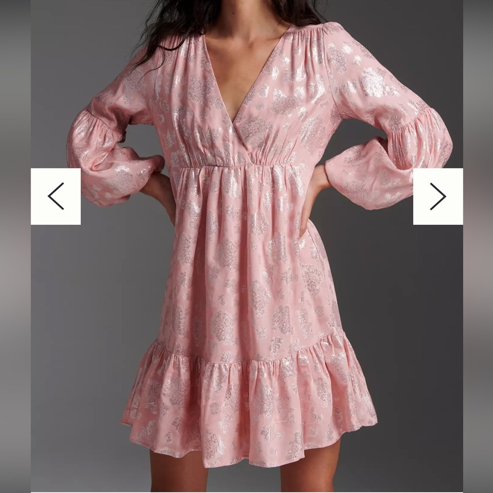 Anthropologie Jolene Jacquard Mini Dress Pink Shimmer  Size XXS P